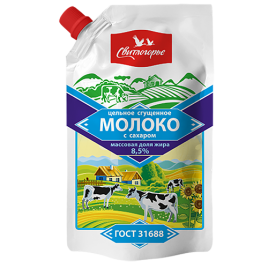 БЗМЖ Молоко цельное сгущенное "Свитлогорье"250г. дойпак