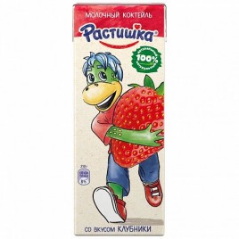 БЗМЖ Молочный коктейль Растишка с клубникой 210г