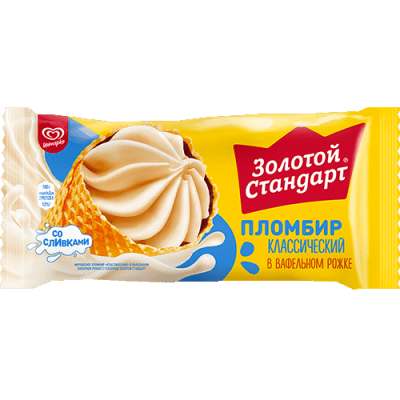 Рожок "Золотой Стандарт" пломбир классический 100г Инмарко