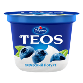 Йогурт греческий TEOS Черника 2% 250г Савушкин продукт