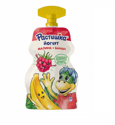 Йогурт Растишка малина-банан 70гр дойпак