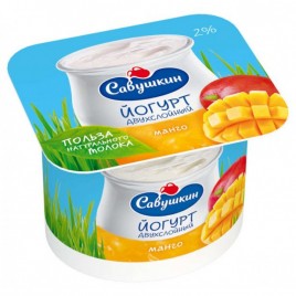 БЗМЖ Йогурт Савушкин 2% 120гр манго пс/с