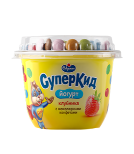 БЗМЖ Йогурт густой СуперКид клубника и шок. конфеты 2% 103гр п/ст