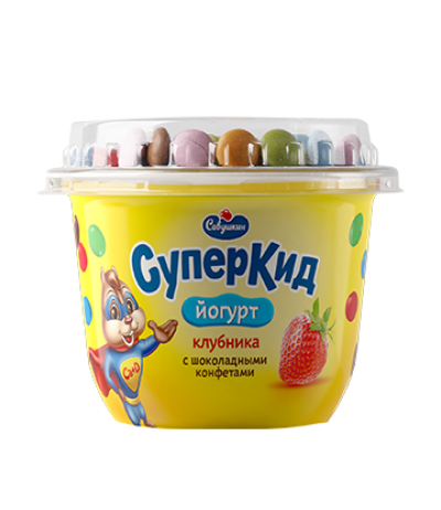 БЗМЖ Йогурт густой СуперКид клубника и шок. конфеты 2% 103гр п/ст