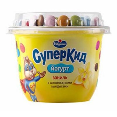 БЗМЖ Йогурт СуперКид ваниль и шоколадные конфеты 2% 103гр п/ст Савушкин