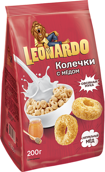 Завтрак готовый Леонардо овсяные колечки с медом 200гр