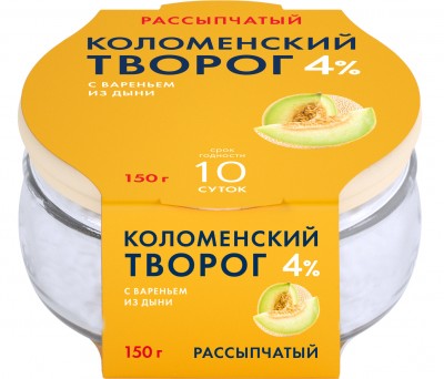 БЗМЖ Творог Коломенский с наполнителем Дыня 4% 150гр стекло