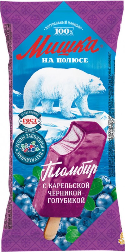 Эскимо Мишка на севере пломбир с карельской черникой и голубикой 75гр