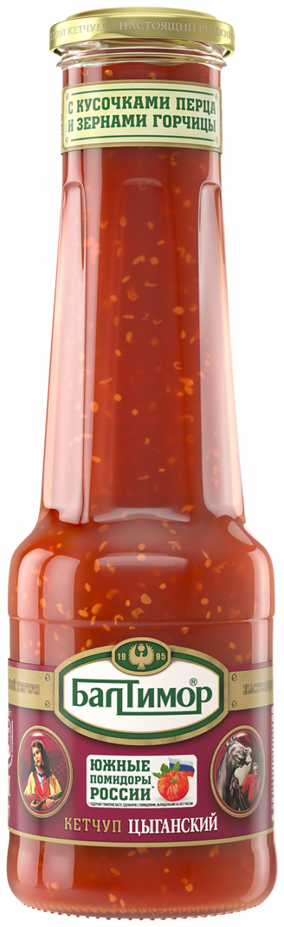 Кетчуп Балтимор Цыганский с кусочками перца и зернами горчицы ст/б 530 г