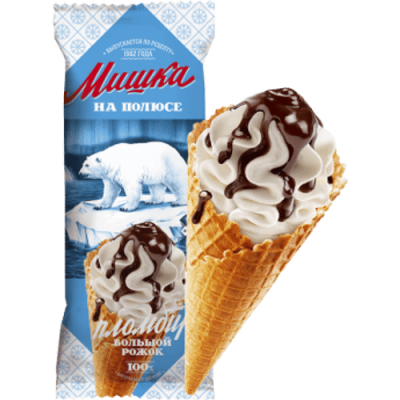 Мороженое Рожок пломбир с шоколадной глазурью Мишка на полюсе 110г