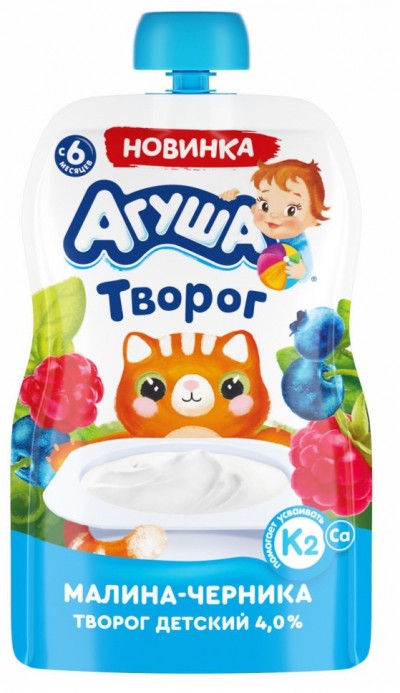 БЗМЖ Творог Агуша Малина-черника 4% 80гр пауч