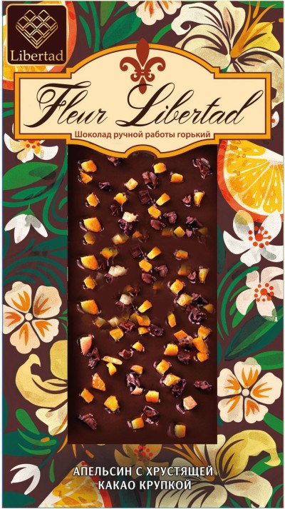 Шоколад горький Fleur Libertad с апельсином и какао крупкой 80гр