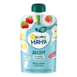 Десерт ФрутоНяня с молоком яблоко банан клубника 90г.
