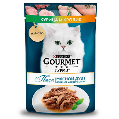 Gourmet Перл Мясной дуэт с курицей и кроликом в соусе 75гр