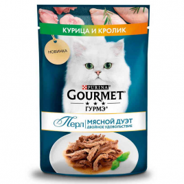 Gourmet Перл Мясной дуэт с курицей и кроликом в соусе 75гр