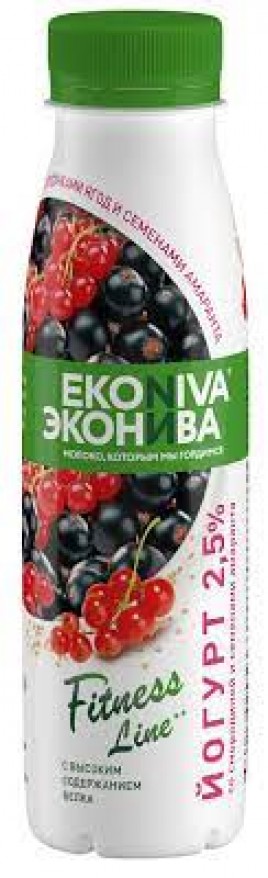БЗМЖ Йогурт питьевой Эконива со смородиной и семенами амаранта 2,5% 300гр бут.
