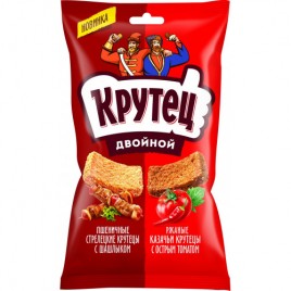 Снеки Гренки Крутец двойной вкус шашлык и томат спайси 100гр м/у