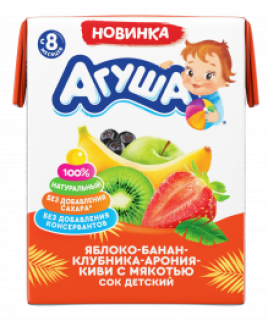 Сок яблоко-банан-клубника-арония-киви с мякот. т/п Агуша 200 мл