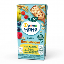 Кашка ФрутоНяня безмол. овсяная яблоко,земл.,малина, черника 200г с 6мес.