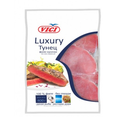 Тунец филе-кусочки б/кожи зам. 400г.. VICI