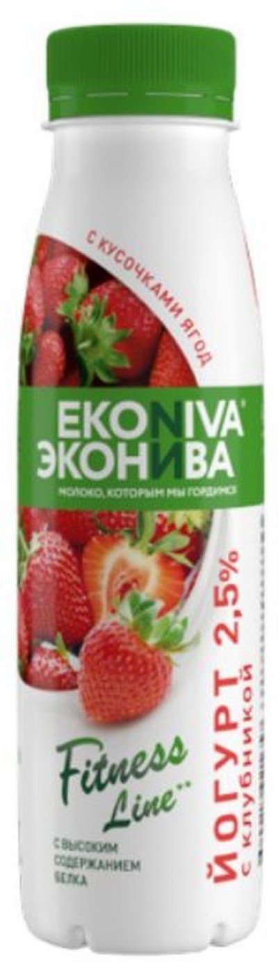 БЗМЖ Йогурт питьевой Фитнес лайт клубника 2,5% 300гр пэт. Эконива