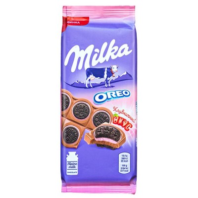 Милка шоколад молочный Орео Сэндвич клубничный  92гр