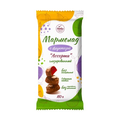 Мармелад Нева глазированный с фруктозой ассорти 150гр
