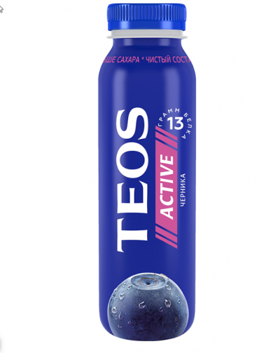 АКЦИЯ!!! БЗМЖ Йогурт питьевой TEOS Актив Черника 1,8% 260гр пэт