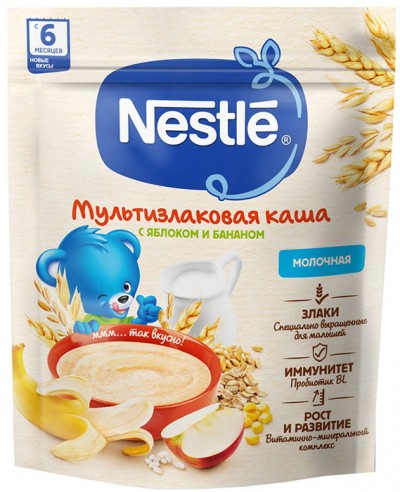 Каша "NESTLE" молочная мультизлаковая с яблоком и бананом 200гр м/у