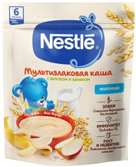 Каша "NESTLE" молочная мультизлаковая с яблоком и бананом 200гр м/у