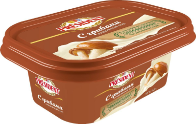 БЗМЖ Сыр "Президент" плавленый с грибами ванночка 45% 400г