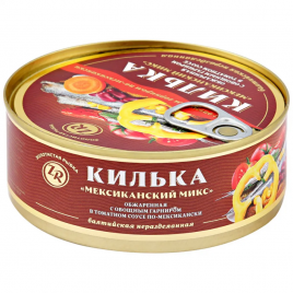 Килька Золотистая Мексиканский микс балтийская с овощами в том.соусе ж/б ключ 240гр ЗР