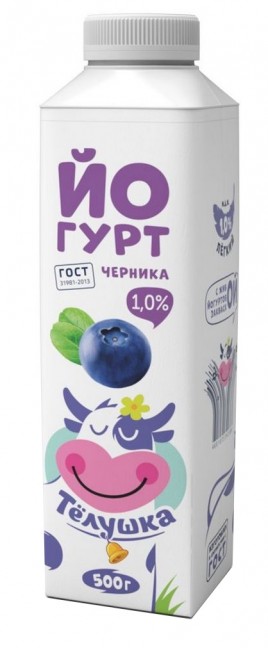 БЗМЖ Йогурт питьевой Тёлушка черника 1% 500гр