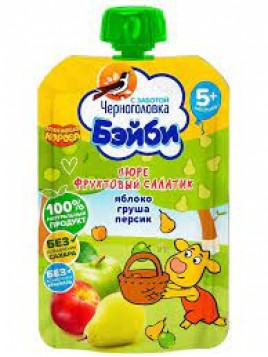 Пюре Черноголовка Бэйби из яблок, груш и персиков с 5 мес 85 г пауч