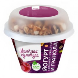 БЗМЖ Йогурт с вишней и черешней и гранола 3,5% 190г стакан Молочная Культура