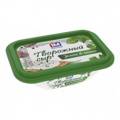 БЗМЖ Сыр творожный зеленьи чеснок 65% 120гр 1М Молочный