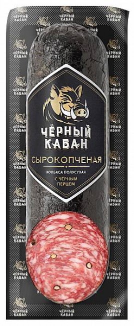 Колбаса Зернистая с черным перцем с/к п/с в/у 300гр срез Черный кабан
