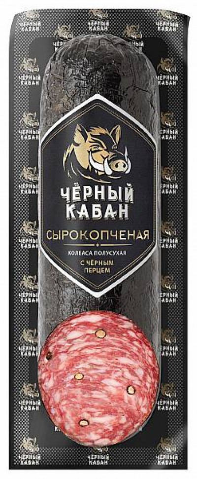 Колбаса Зернистая с черным перцем с/к п/с в/у 300гр срез Черный кабан