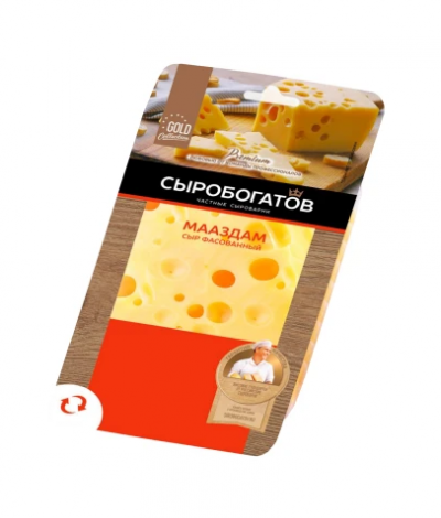 БЗМЖ Сыр Маасдам 45% 125гр нарезка  Сыробогатов
