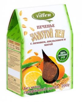 Печенье Vitlen Золотой Лен с лимоном, апельсином и мятой 200гр