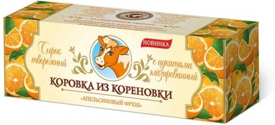 БЗМЖ Сырок творожный Коровка из Кореновки апельсиновый фреш глаз. в белом шоколаде 40гр