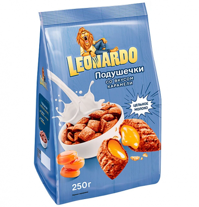 Завтрак готовый Леонардо подушечки с карамельной начинкой 250гр