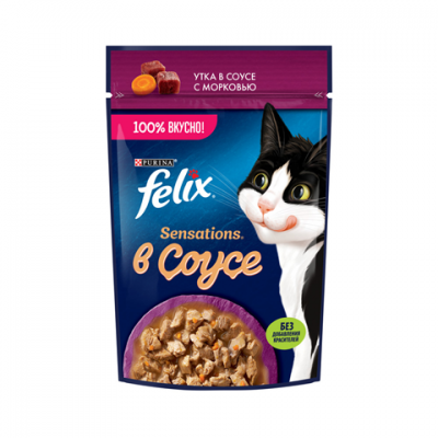 FELIX Sensations Корм для кошек утка в соусе с морковью 75гр пауч