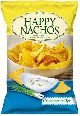 Чипсы кукурузные Начос со вкусом сметаны и лука 75 гр Хэппи Чипс