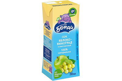 Сок Бонди бегемотик яблоко-виноград 200мл