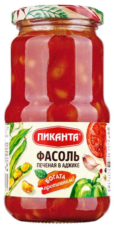 Фасоль Пиканта печеная в аджике с/б 470г