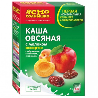 Ясно Солнышко Каша Овсяная с молоком ассорти №10 абрикос,яблоко,изюм 6*45гр