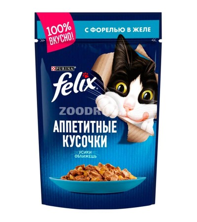 FELIX Корм для кошек Аппетитные кусочки с форелью в желе 75гр пауч