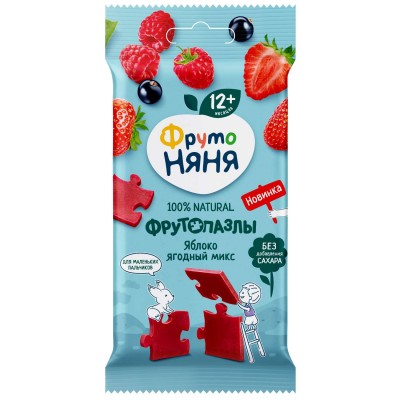 Фрутопазлы ФрутоНяня Яблоко ягодный микс клубника, малина, черная смородина с 12мес. 20гр