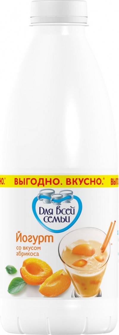 БЗМЖ Йогурт питьевой для Всей Семьи абрикос 1% 930гр пэт